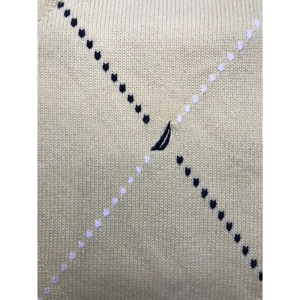 Nautica Mens Yellow Argyle V-Neck Sweater 100% Cotton Knit Preppy TG XL - Picture 7 of 8